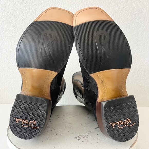 NEW Rod Patrick  Womens Cowboy Boots 7.5E Black Caiman Suede Western Blunt Toe - Picture 9 of 13